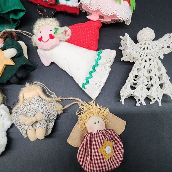 Handmade Angel Christmas Ornament Lot 12 Crochet Satin Ribbon Lace Yarn Felt VTG - Picture 5 of 8